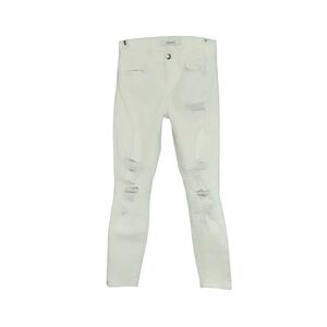 J Brand Capri Distressed White Jeans W/Blue Denim Patches Women's Size 25